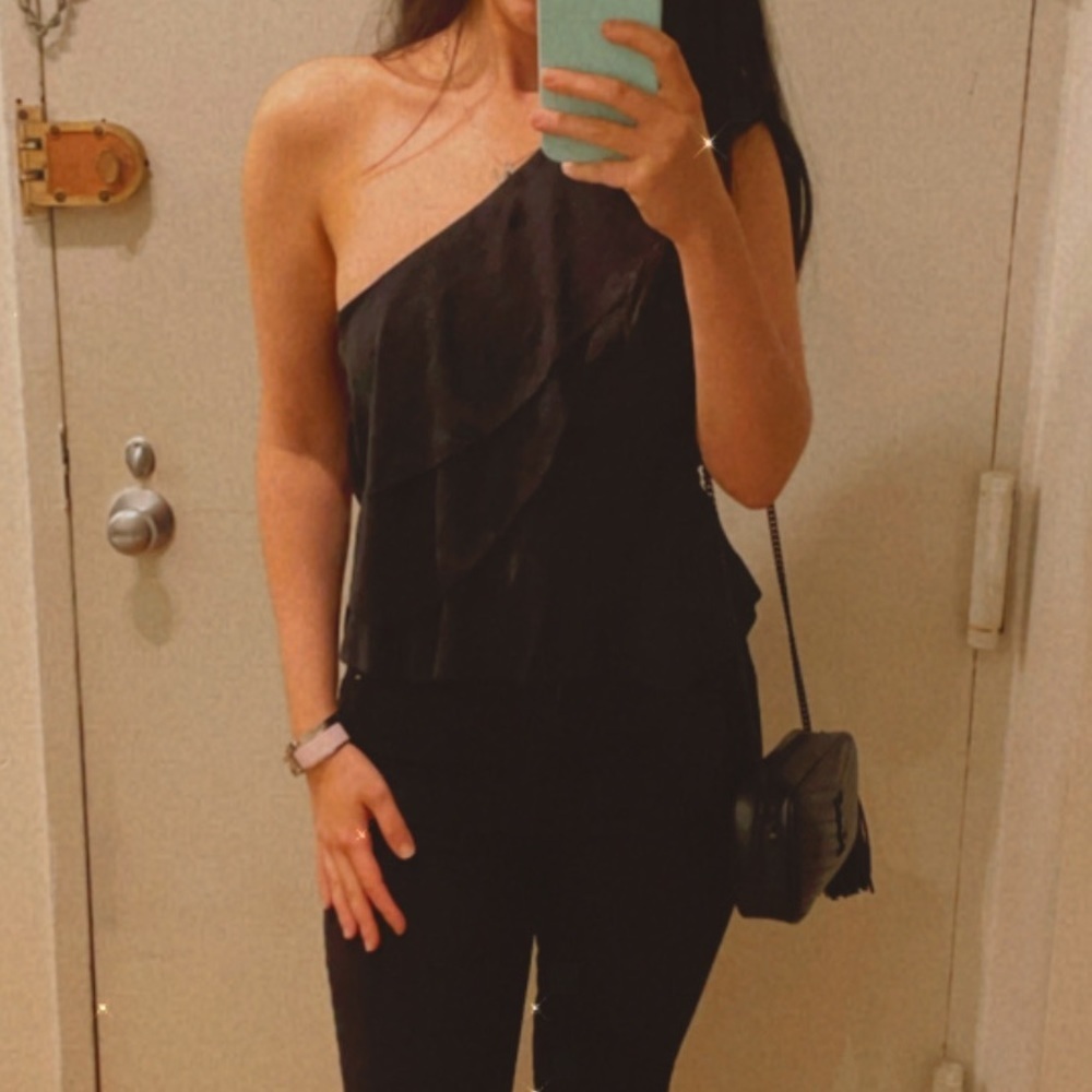 Olivaceous Georgette One Shoulder Top in Black - Size Small
